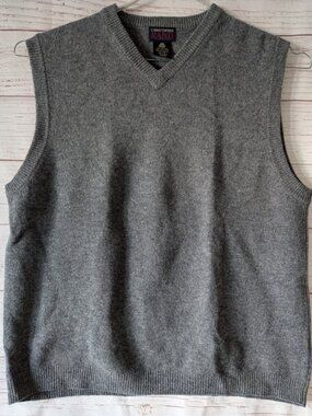Vintage Christopher Rand Men's Pure Wool Vest Sweater Gray Knit V-Neck Size XL